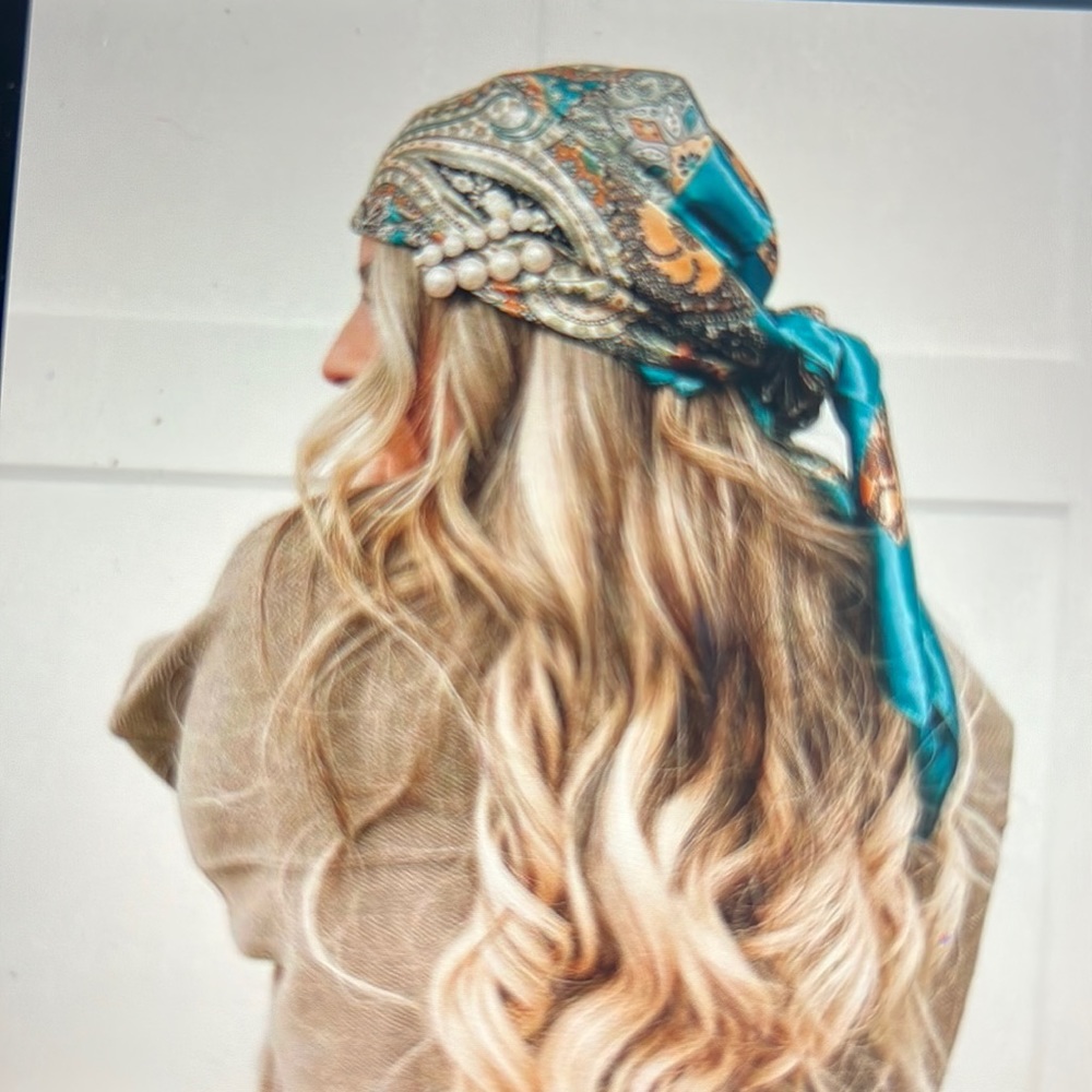 Milan Hair Scarf in Teal Paisley